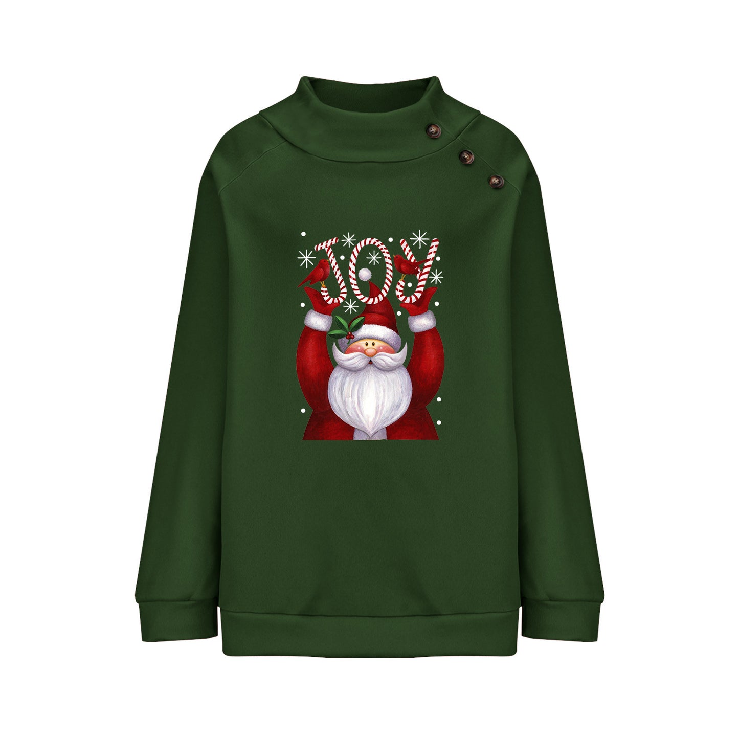Printed Button Christmas Loose Long Sleeve Sweatershirt Women