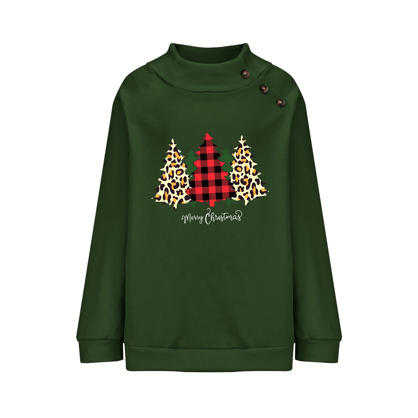 Round Neck Button Loose Long Sleeve Sweatershirt Women