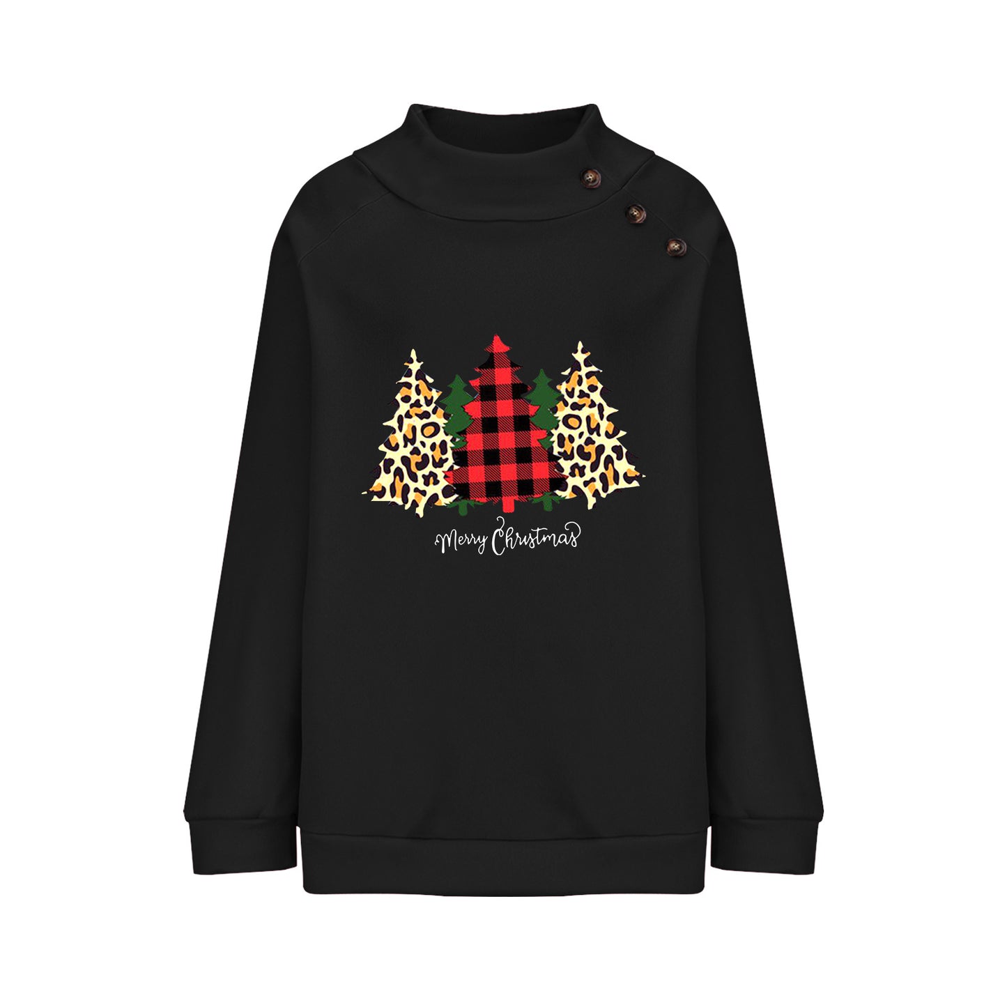 Round Neck Button Loose Long Sleeve Sweatershirt Women