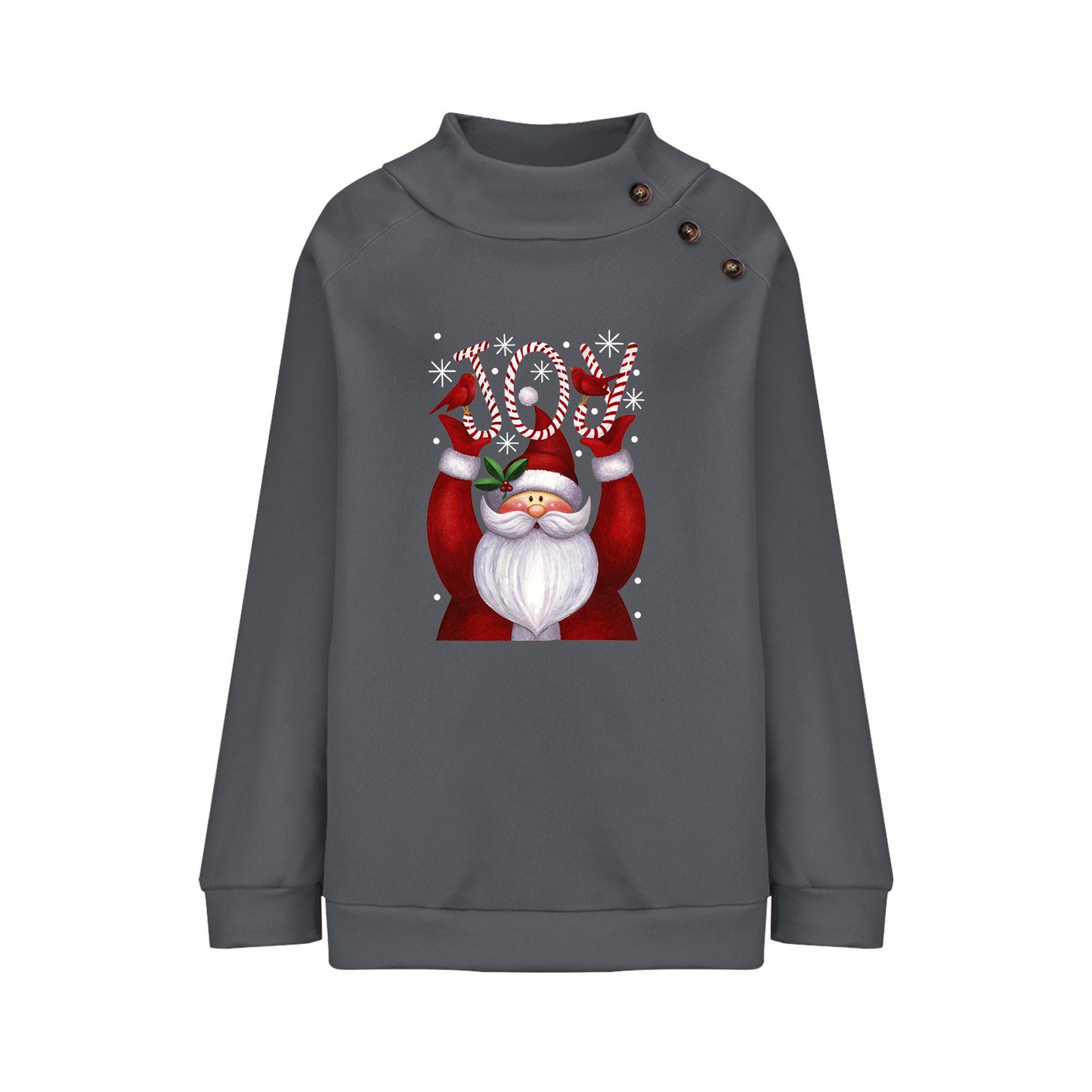 Printed Button Christmas Loose Long Sleeve Sweatershirt Women