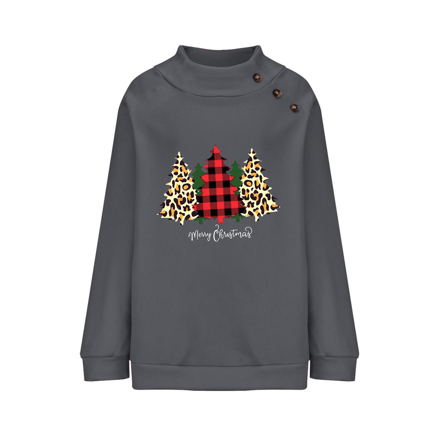 Round Neck Button Loose Long Sleeve Sweatershirt Women