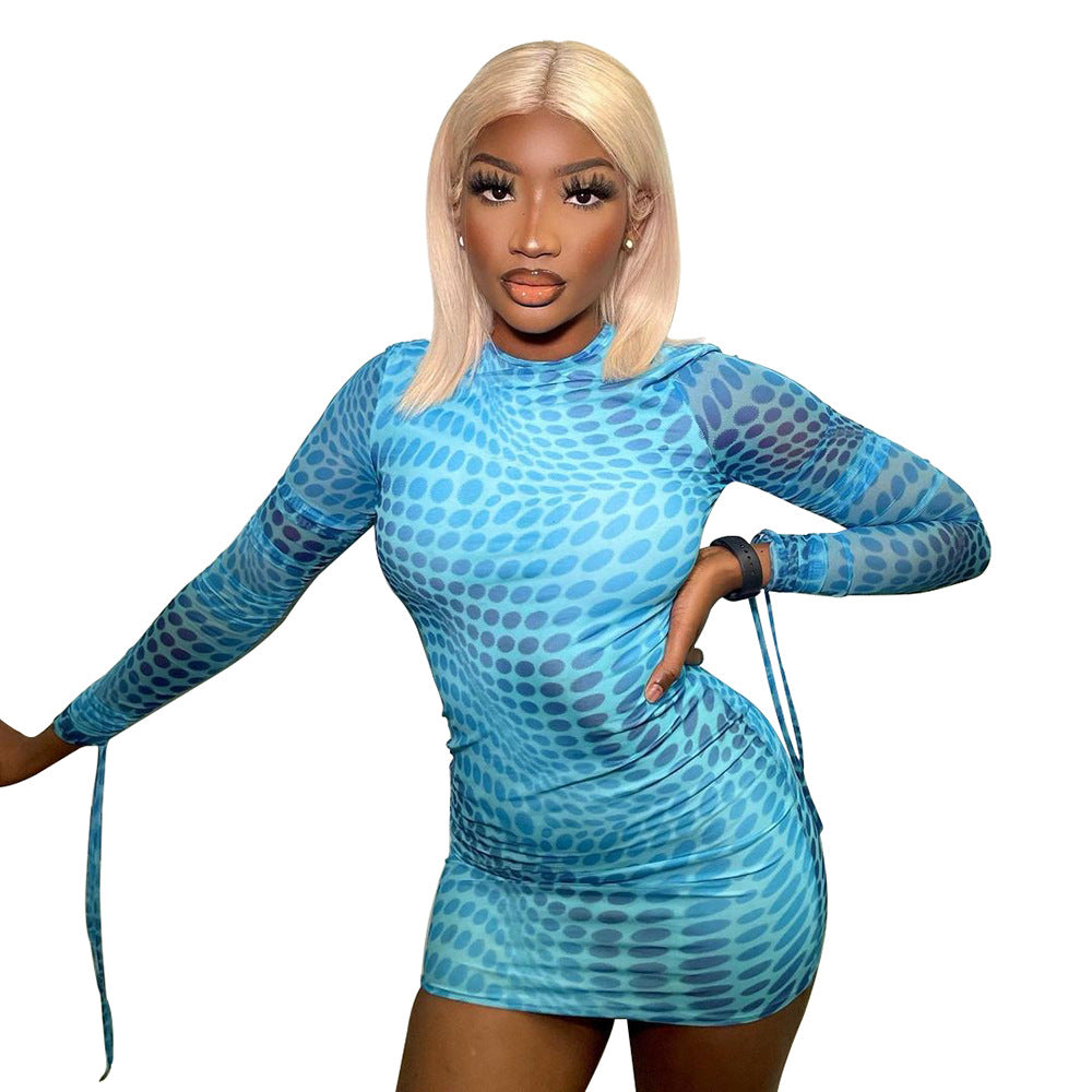 Red Printed Fringe Long Sleeve Dress