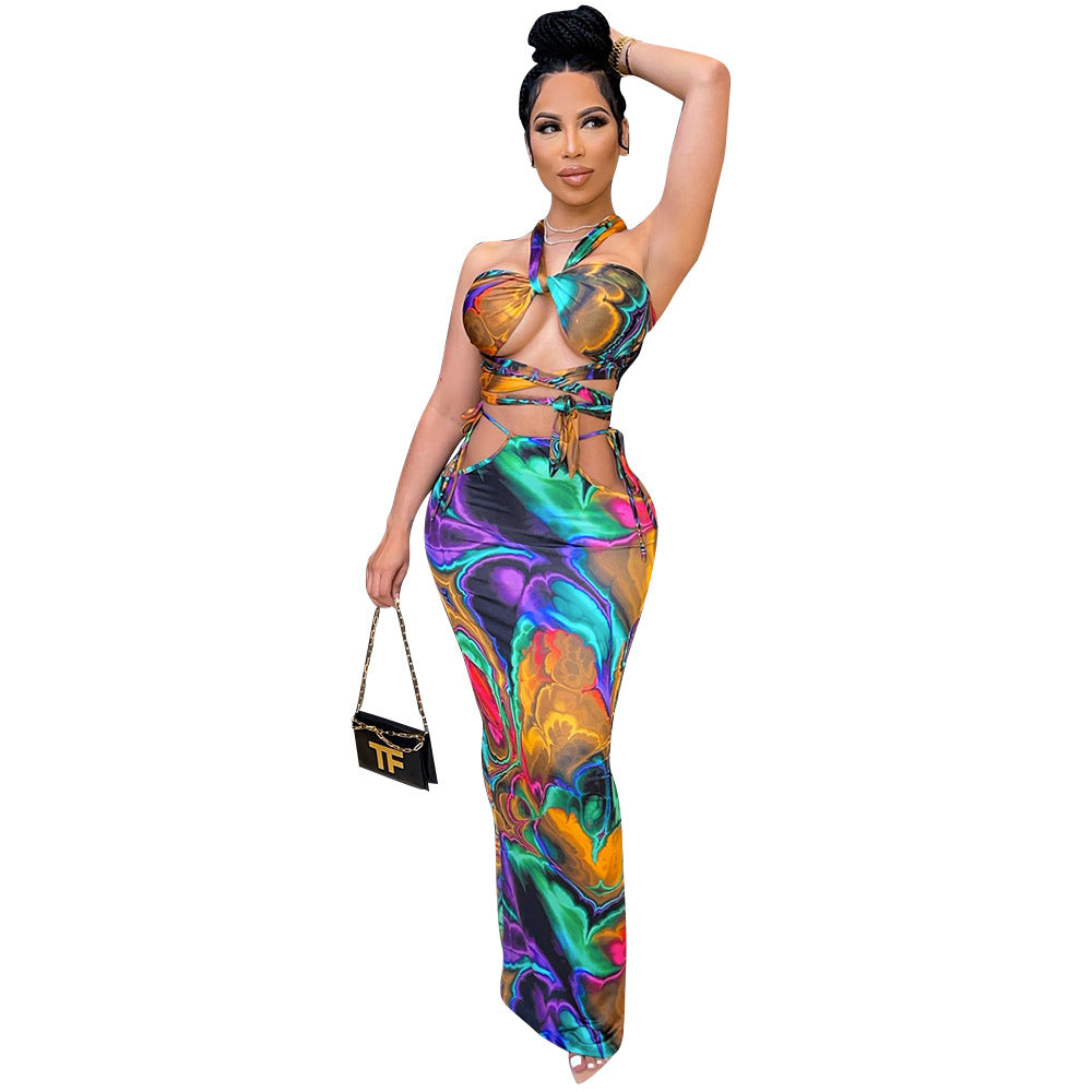 Fashion Sexy Digital Print Breast Wrap Ladies Two-Piece Suit