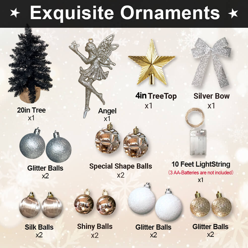 2ft Tabletop Christmas Tree With Light Artificial Small Mini Black Christmas Decoration, Exquisite Decor & Xmas Ornaments For Table Top For Home & Office