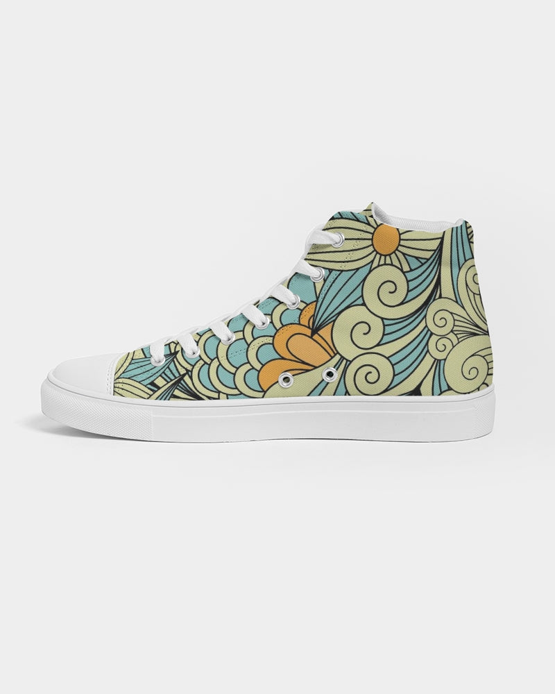 Angry yellow blue green print Women's Hightop Canvas Shoe