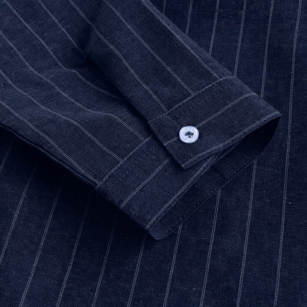 Striped Linen Three Quarter Sleeve Men's Shirt