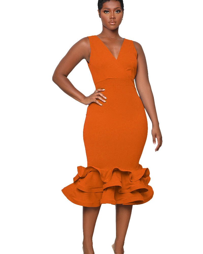 Sleeveless V Neck Evening Dress 3D Three Dimensional Skirt