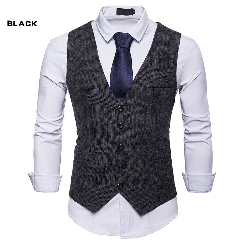 Men's European-style single-breasted woolen vest solid color suit vest