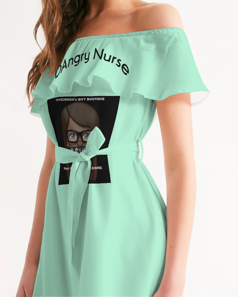 Angry pastel green Women's Off-Shoulder Dress