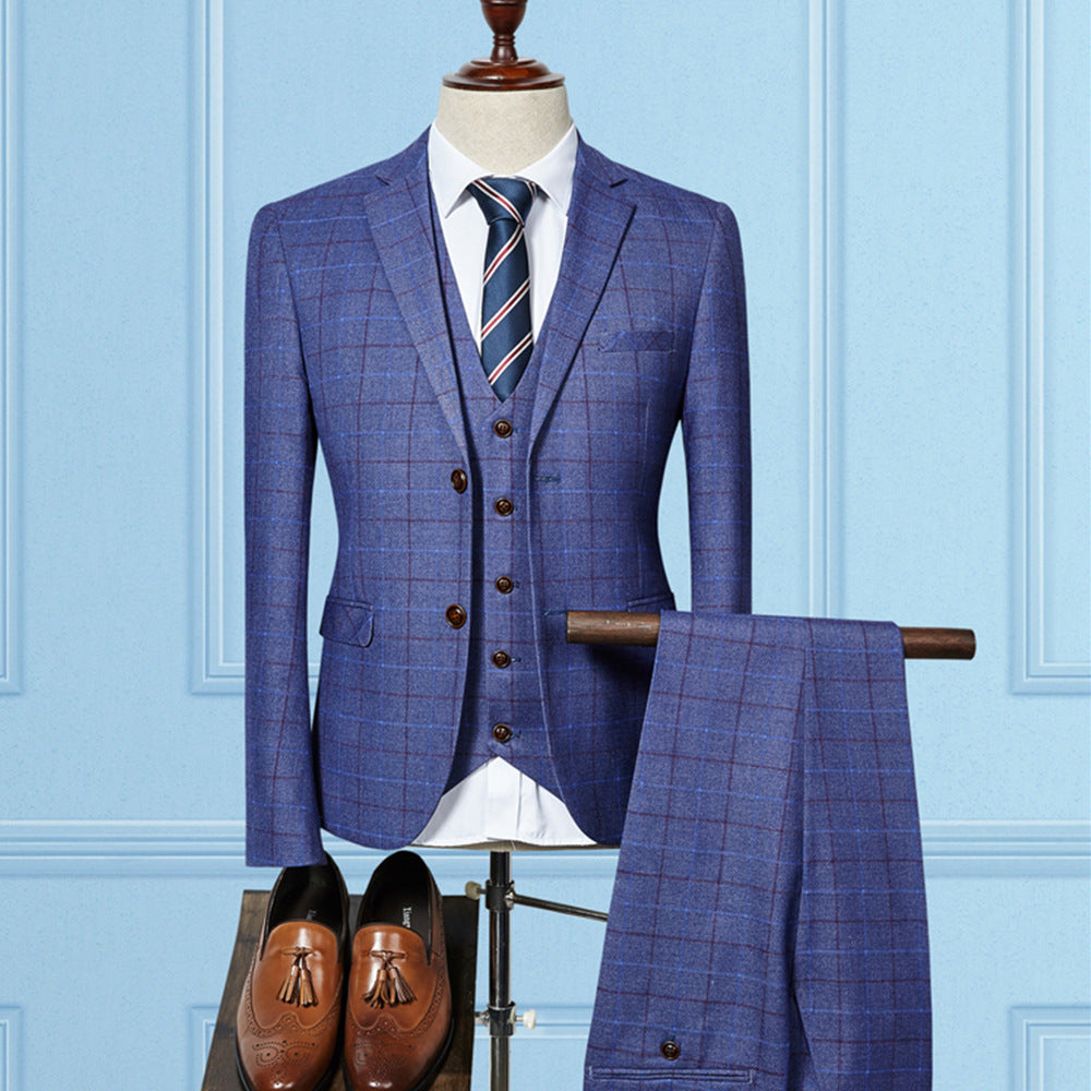 Young Men's Slim Check Three-Piece Set
