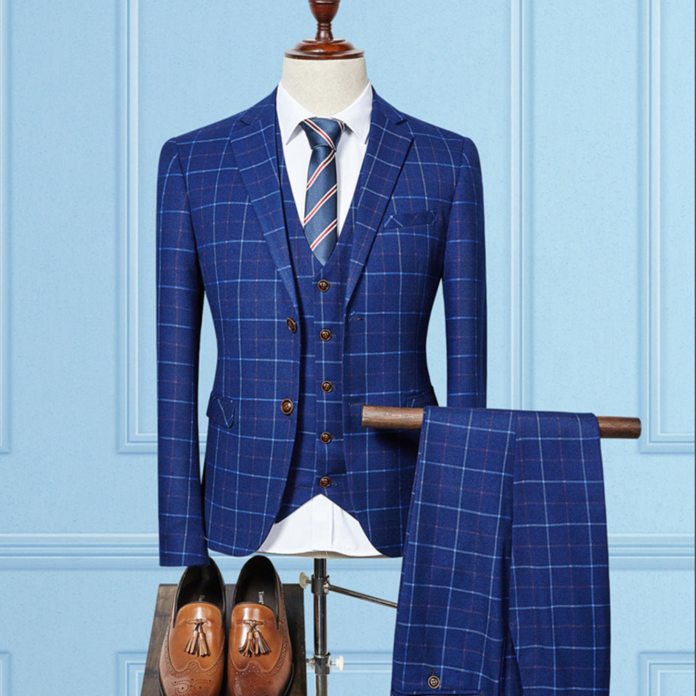 Young Men's Slim Check Three-Piece Set