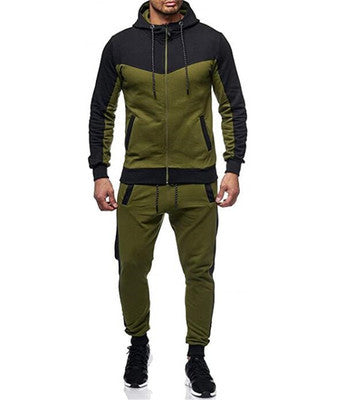 New Hooded Color Matching Casual Sports Men's Sweater Suit
