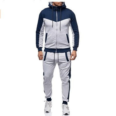 New Hooded Color Matching Casual Sports Men's Sweater Suit