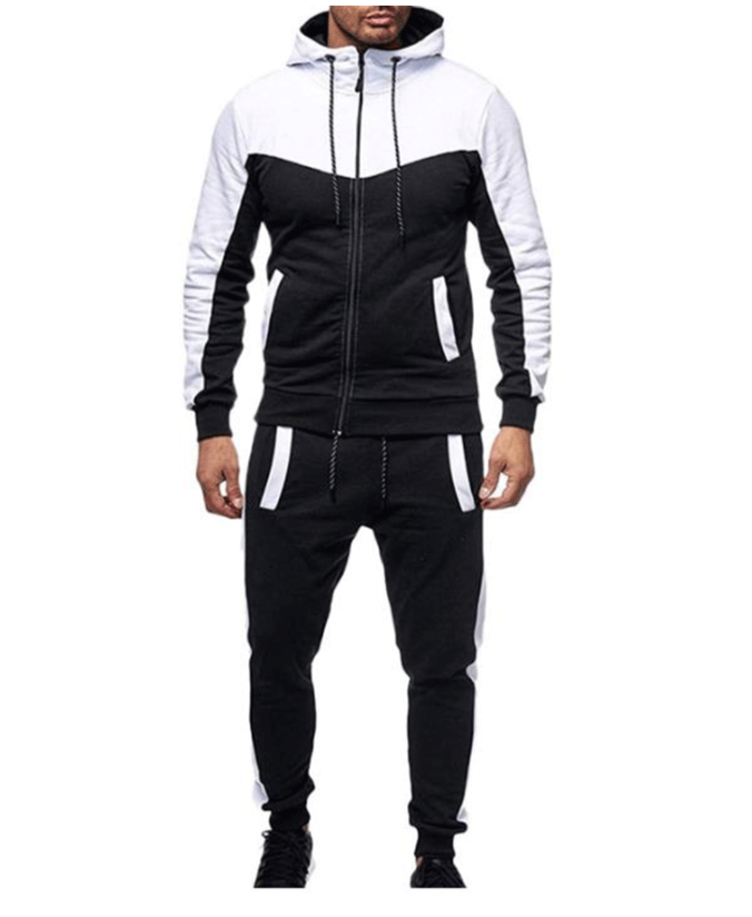 New Hooded Color Matching Casual Sports Men's Sweater Suit