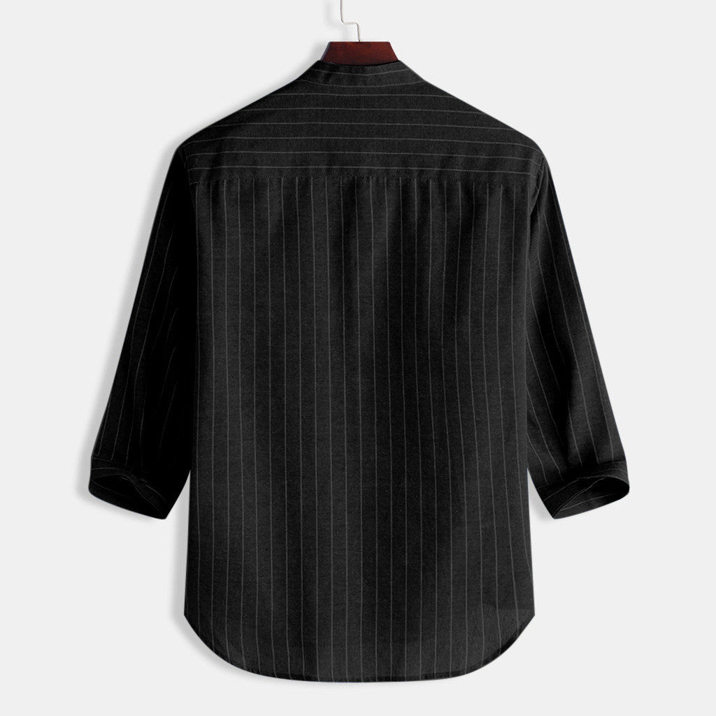 Striped Linen Three Quarter Sleeve Men's Shirt