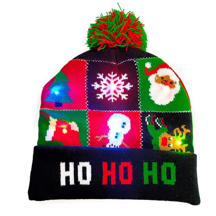 LED Christmas Hat Sweater Knitted Beanie Christmas Light Up Knitted Hat Christmas Gift Adult Kids Xmas 2022 New Year Decorations
