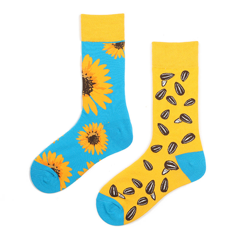 Asymmetrical Color Retro Personality Male And Female Couple Mid-length Cotton Socks