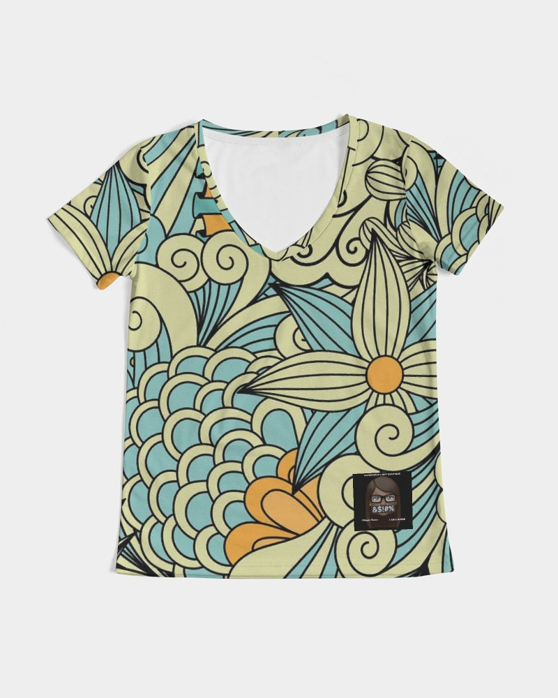Angry yellow blue green print Women's V-Neck Tee