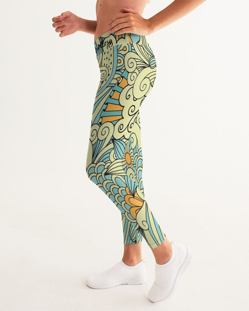 Angry yellow blue green print Women's Yoga Pants