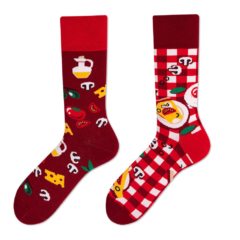Asymmetrical Color Retro Personality Male And Female Couple Mid-length Cotton Socks