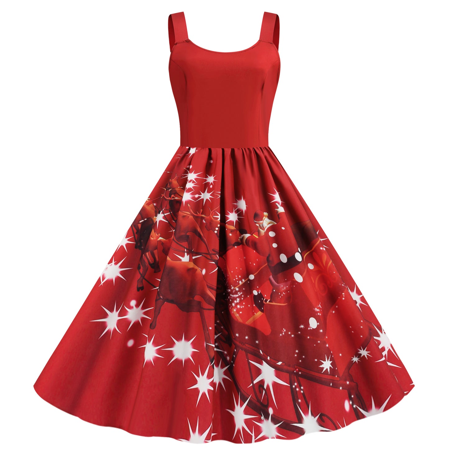 Vest Print Hepburn Vintage Swing Skirt Christmas Dress