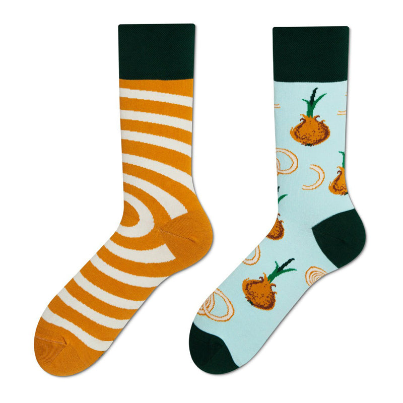 Asymmetrical Color Retro Personality Male And Female Couple Mid-length Cotton Socks