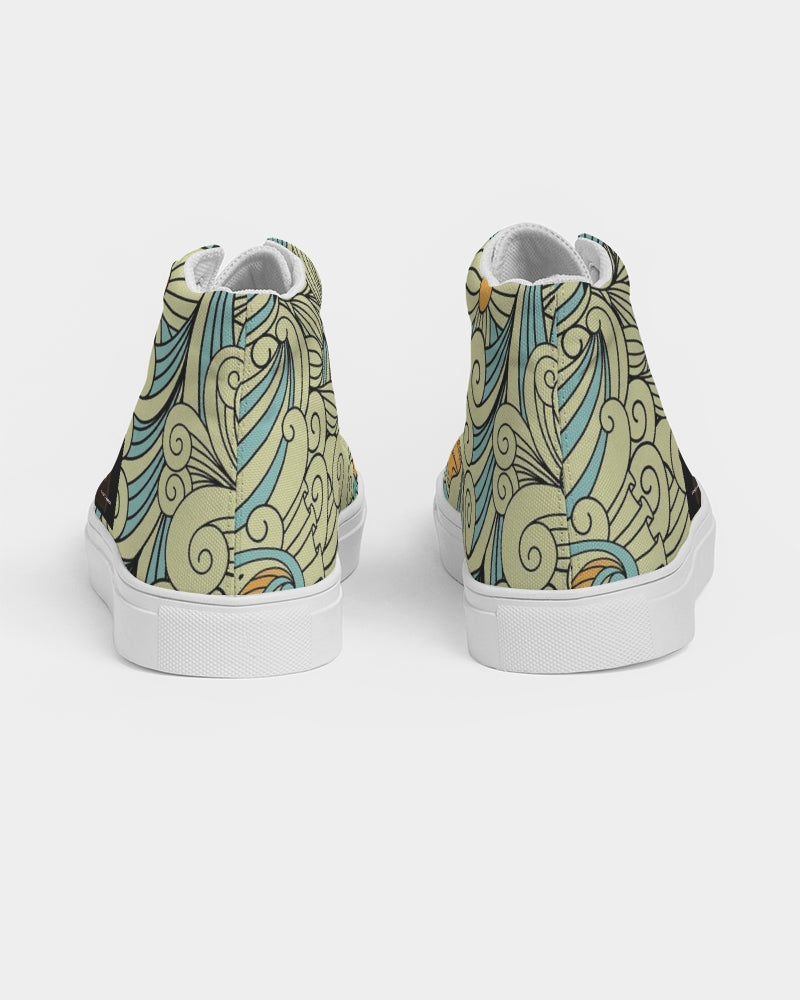 Angry yellow blue green print Women's Hightop Canvas Shoe