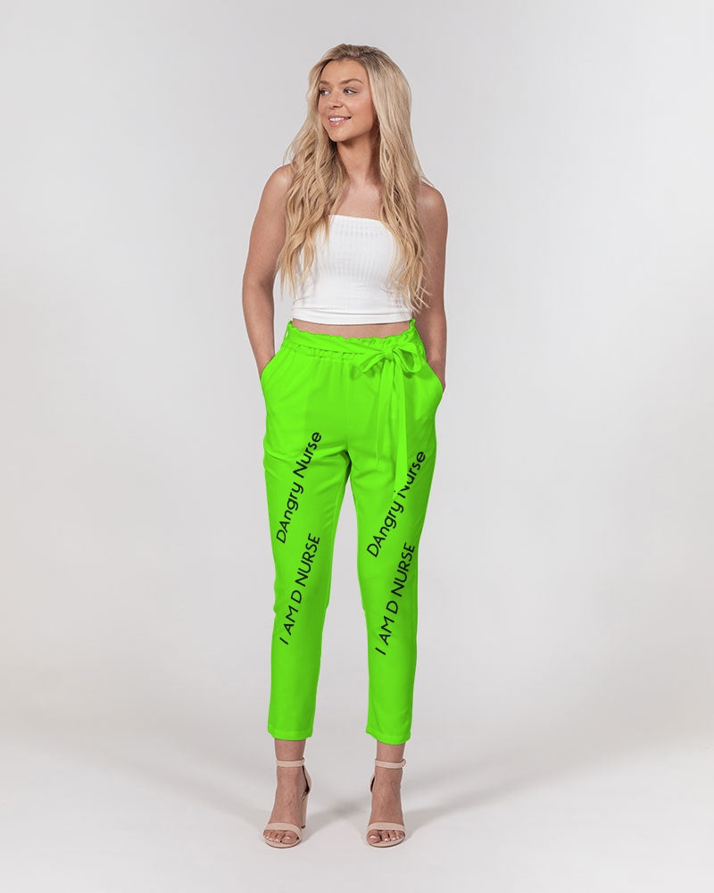 neon green Women's Belted Tapered Pants