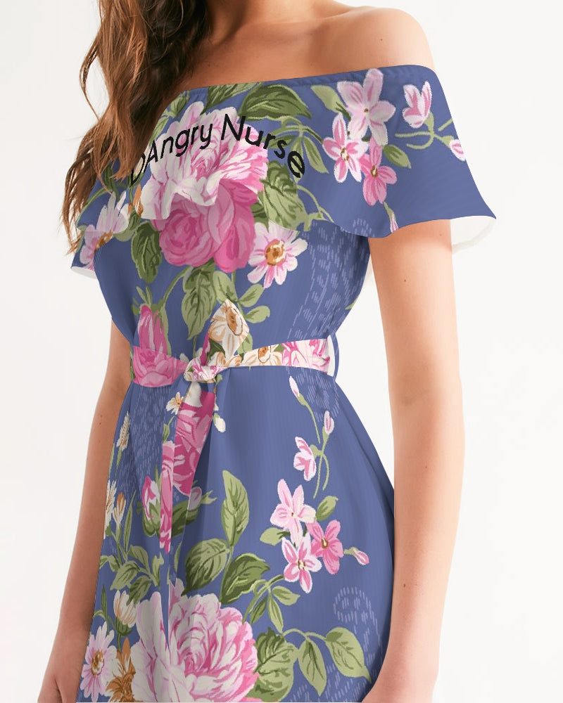 Angry pink flowers Women's Off-Shoulder Dress