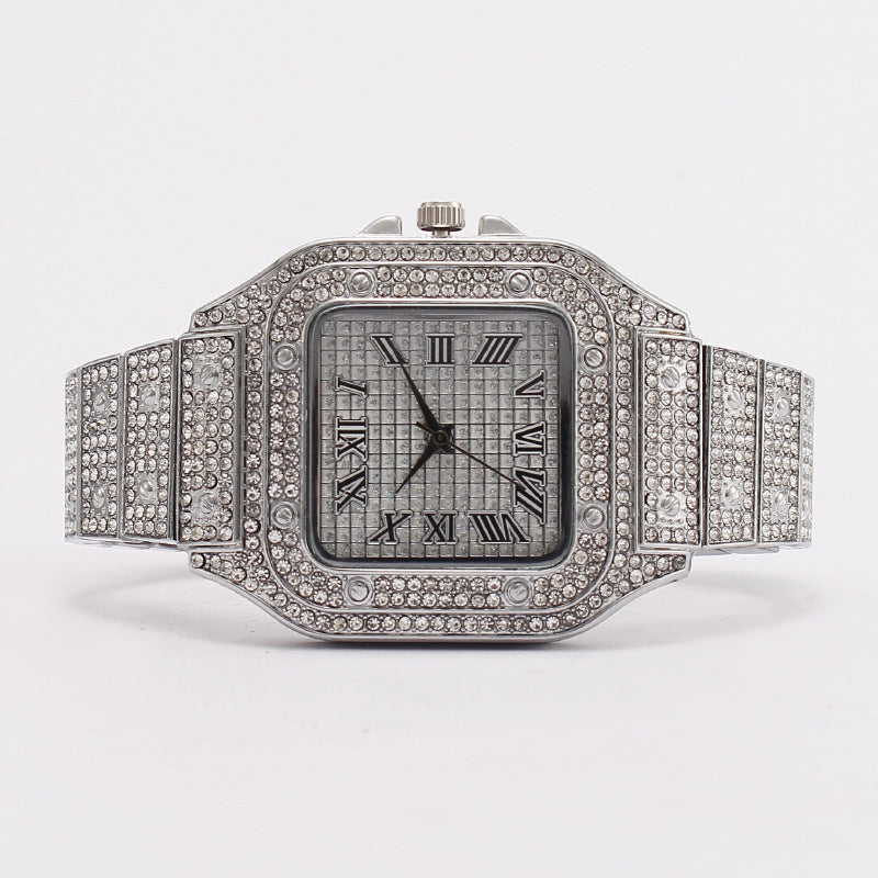 Fashion Square Diamond Full Diamond Roman Scale Women's Watch