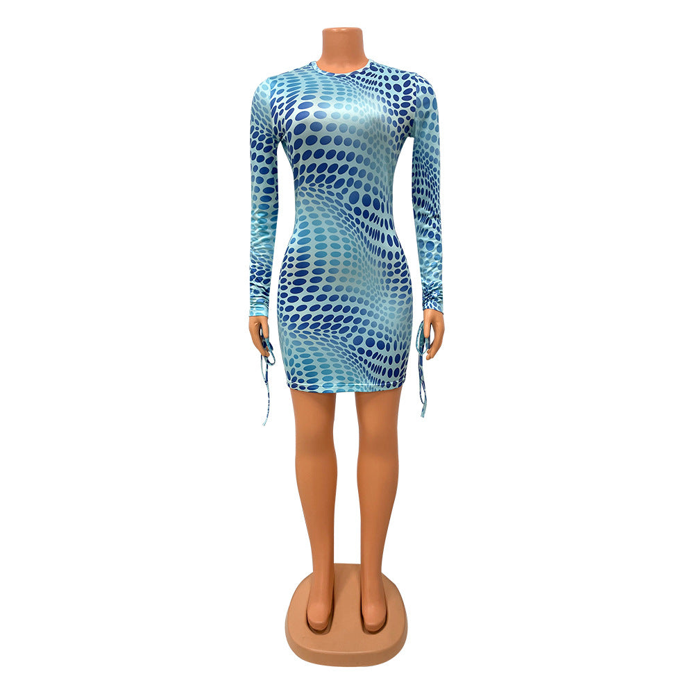 Red Printed Fringe Long Sleeve Dress