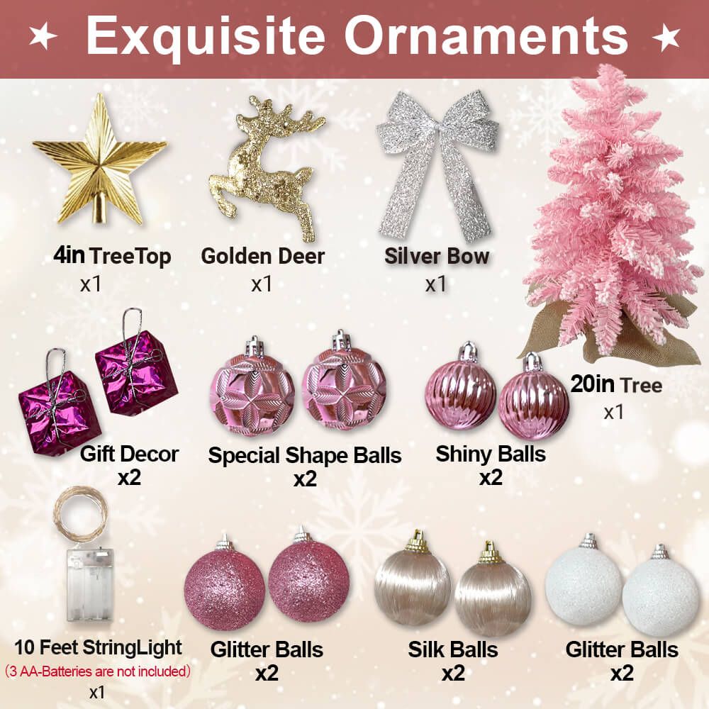 2ft Tabletop Christmas Tree With Light Artificial Small Mini Christmas Decoration With Flocked Snow, Exquisite Decor & Xmas Ornaments For Table Top For Home & Office