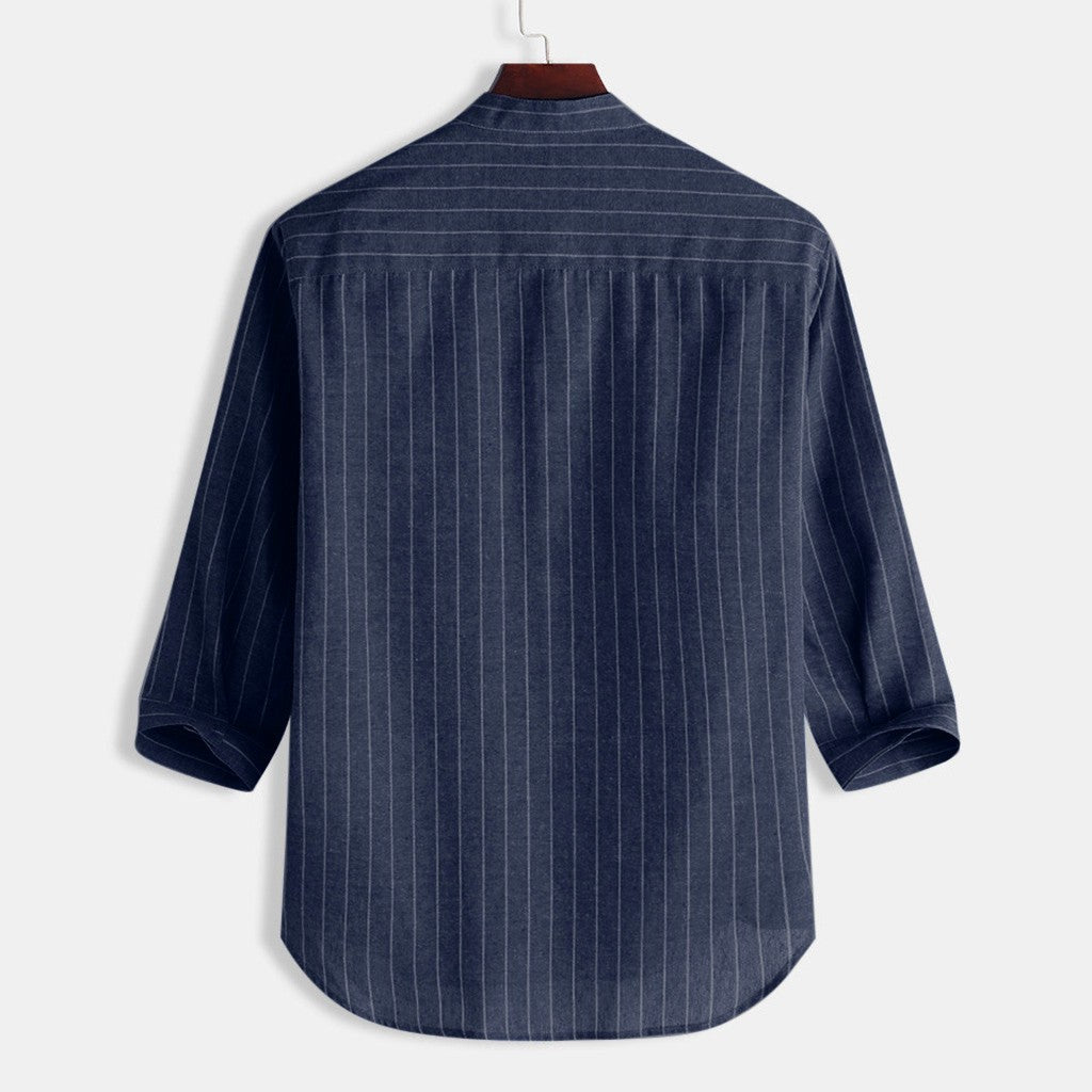 Striped Linen Three Quarter Sleeve Men's Shirt
