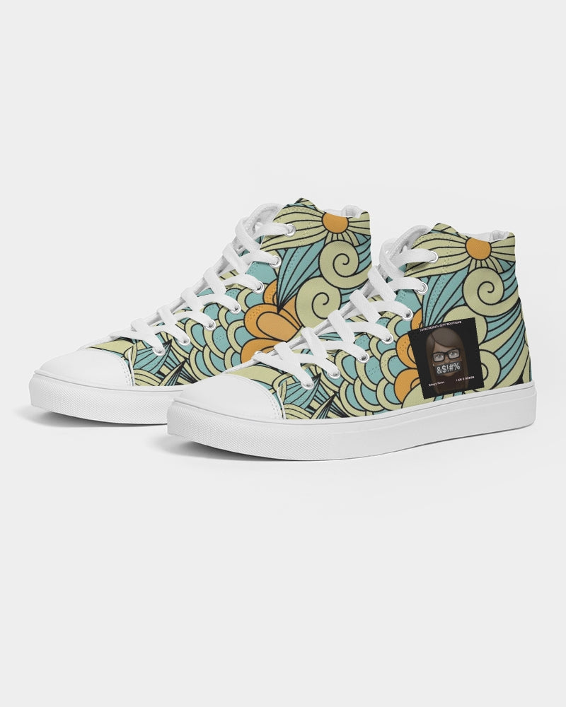 Angry yellow blue green print Women's Hightop Canvas Shoe