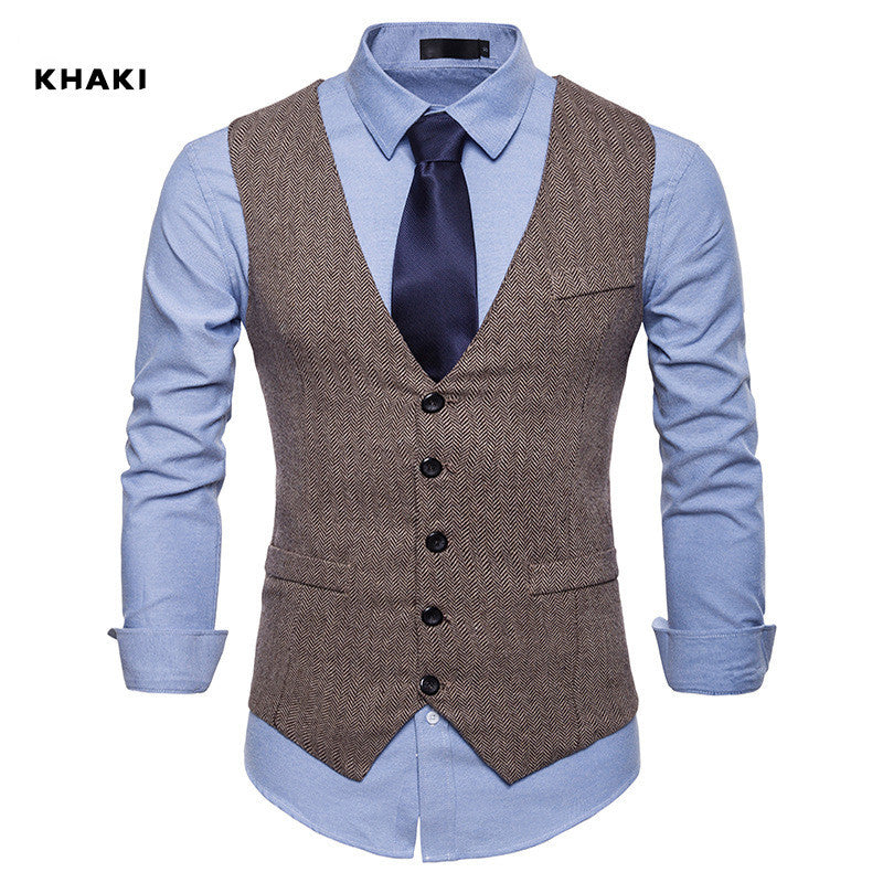 Men's European-style single-breasted woolen vest solid color suit vest
