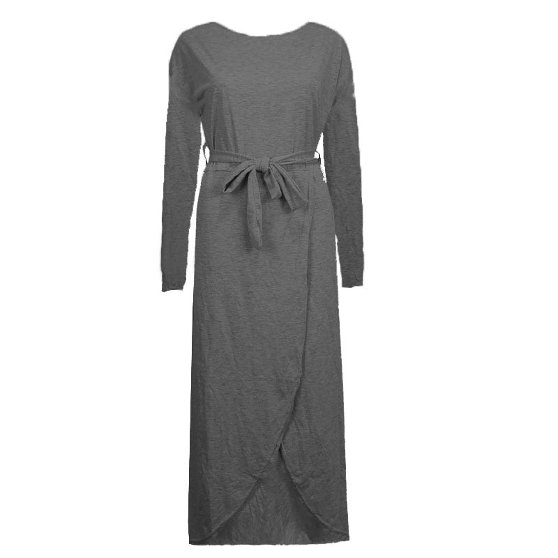 Women's European And American Round Neck Loose Long Sleeve Irregular Dress
