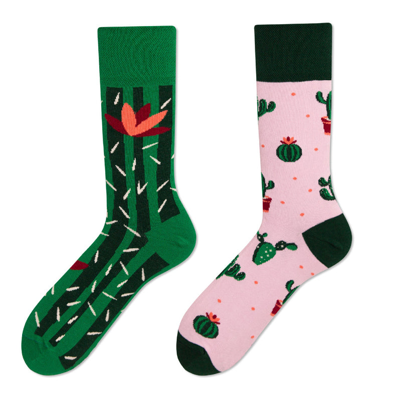 Asymmetrical Color Retro Personality Male And Female Couple Mid-length Cotton Socks