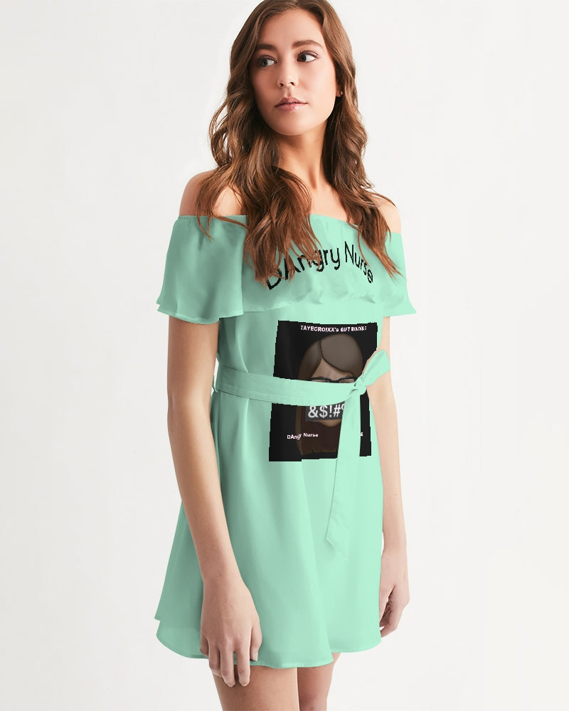 Angry pastel green Women's Off-Shoulder Dress