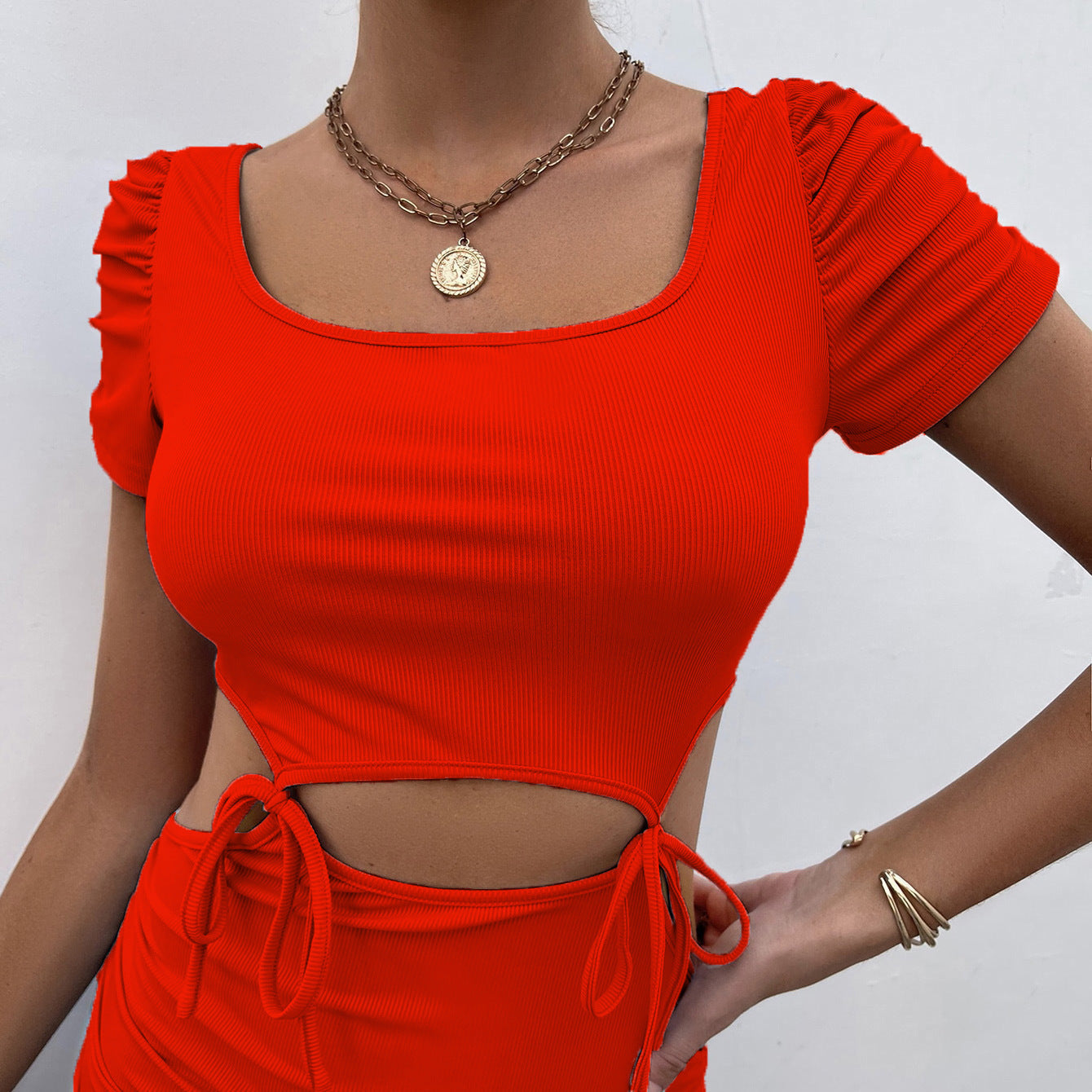 Women's Blue Short Sleeve Skinny Dress