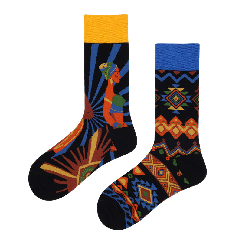 Asymmetrical Color Retro Personality Male And Female Couple Mid-length Cotton Socks