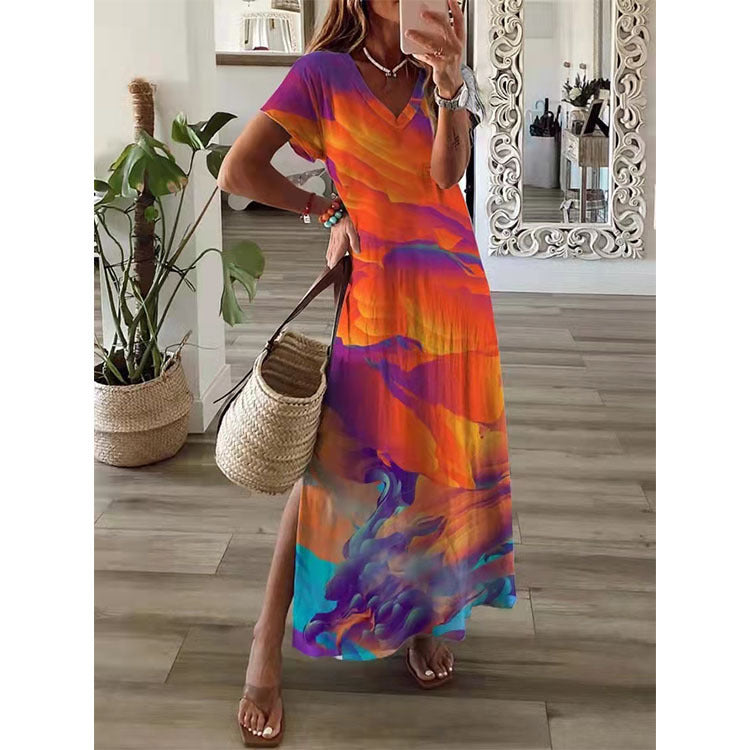 Spring And Summer Long Skirt Short Sleeve Dress