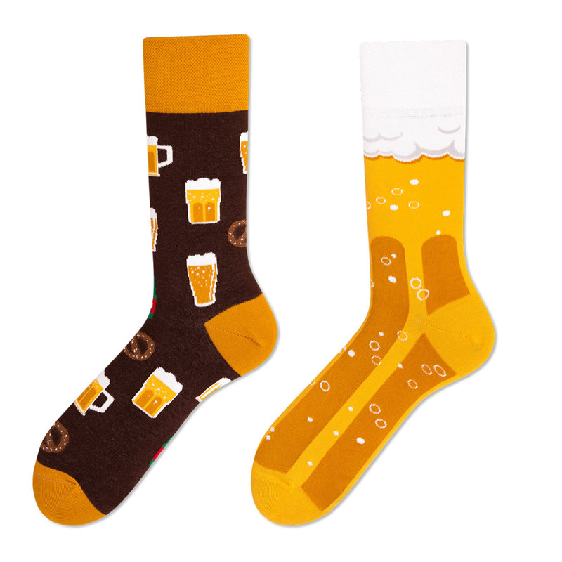 Asymmetrical Color Retro Personality Male And Female Couple Mid-length Cotton Socks