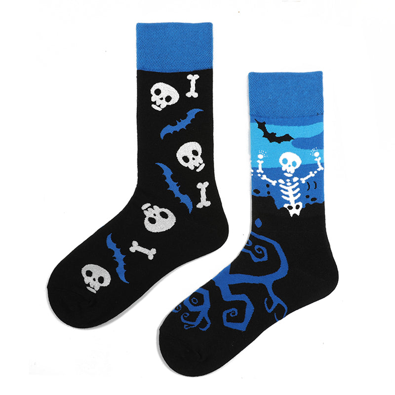 Asymmetrical Color Retro Personality Male And Female Couple Mid-length Cotton Socks