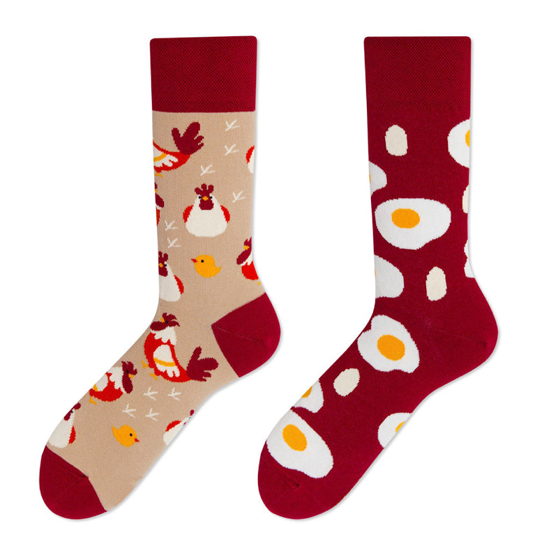 Asymmetrical Color Retro Personality Male And Female Couple Mid-length Cotton Socks