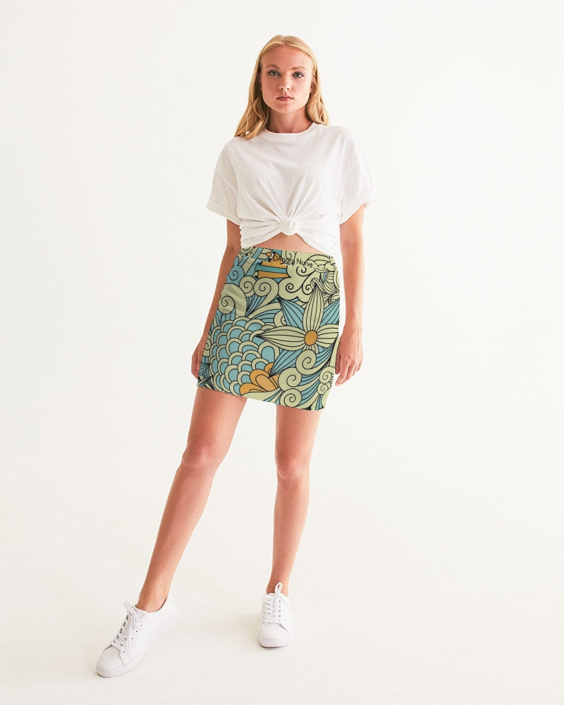 Angry yellow blue green print Women's Mini Skirt
