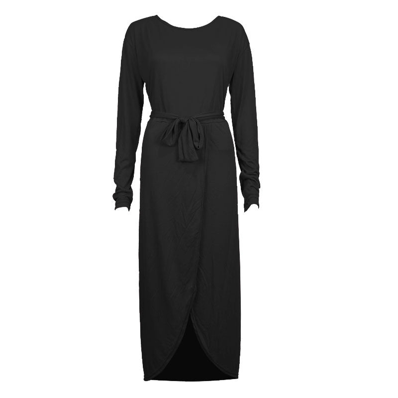 Women's European And American Round Neck Loose Long Sleeve Irregular Dress
