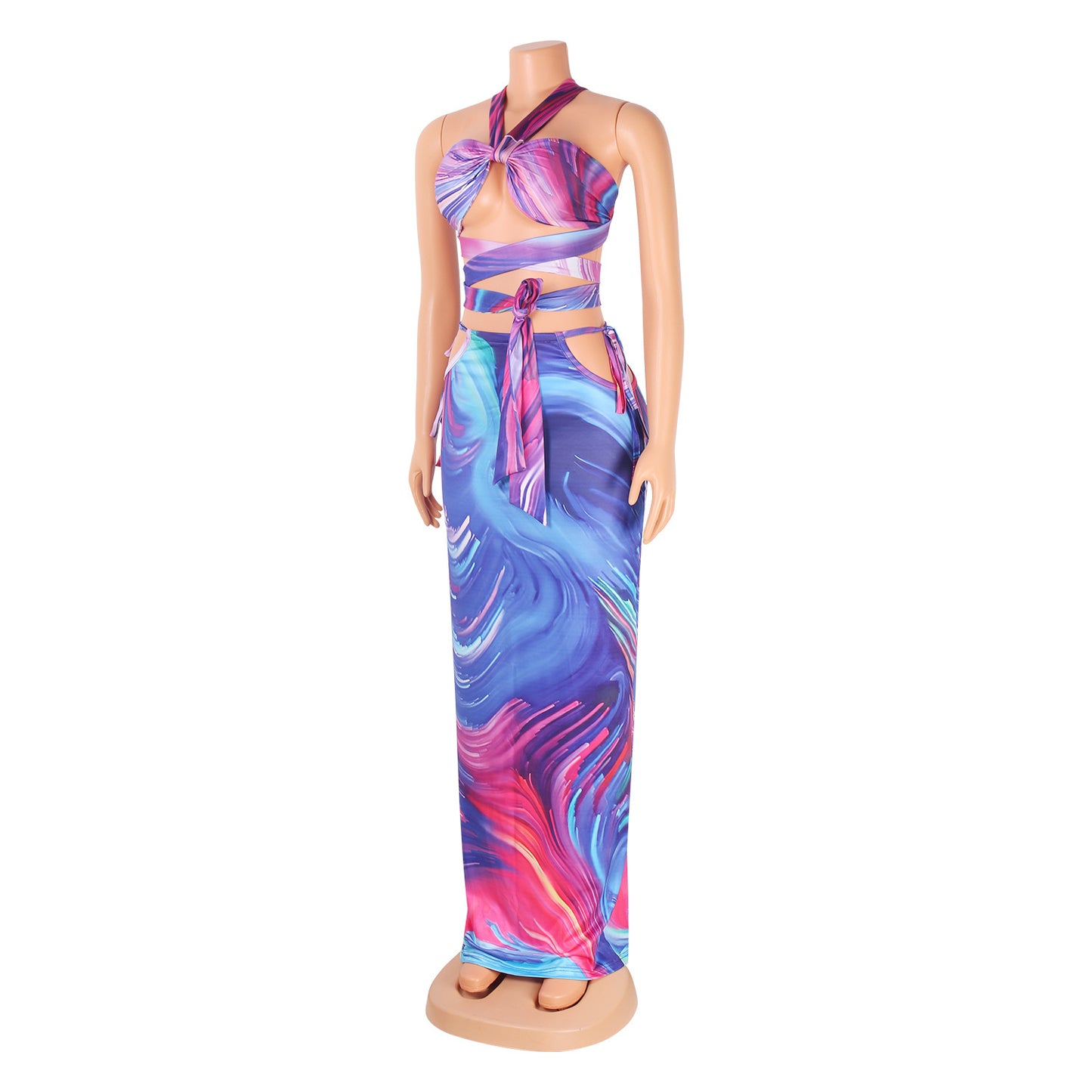 Fashion Sexy Digital Print Breast Wrap Ladies Two-Piece Suit