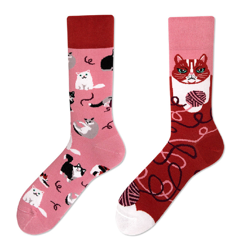 Asymmetrical Color Retro Personality Male And Female Couple Mid-length Cotton Socks