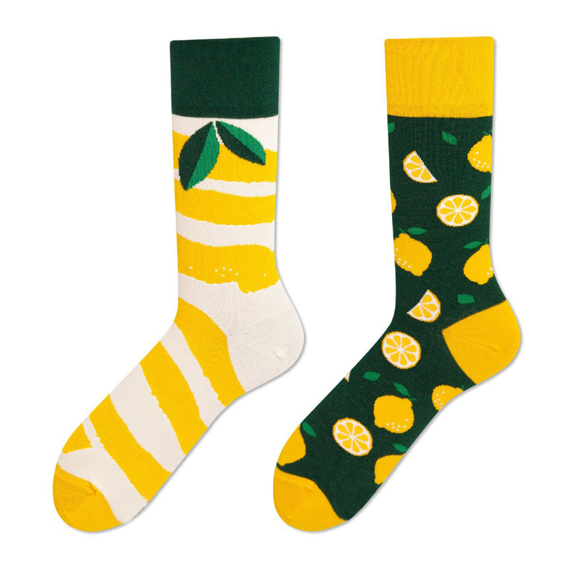 Asymmetrical Color Retro Personality Male And Female Couple Mid-length Cotton Socks