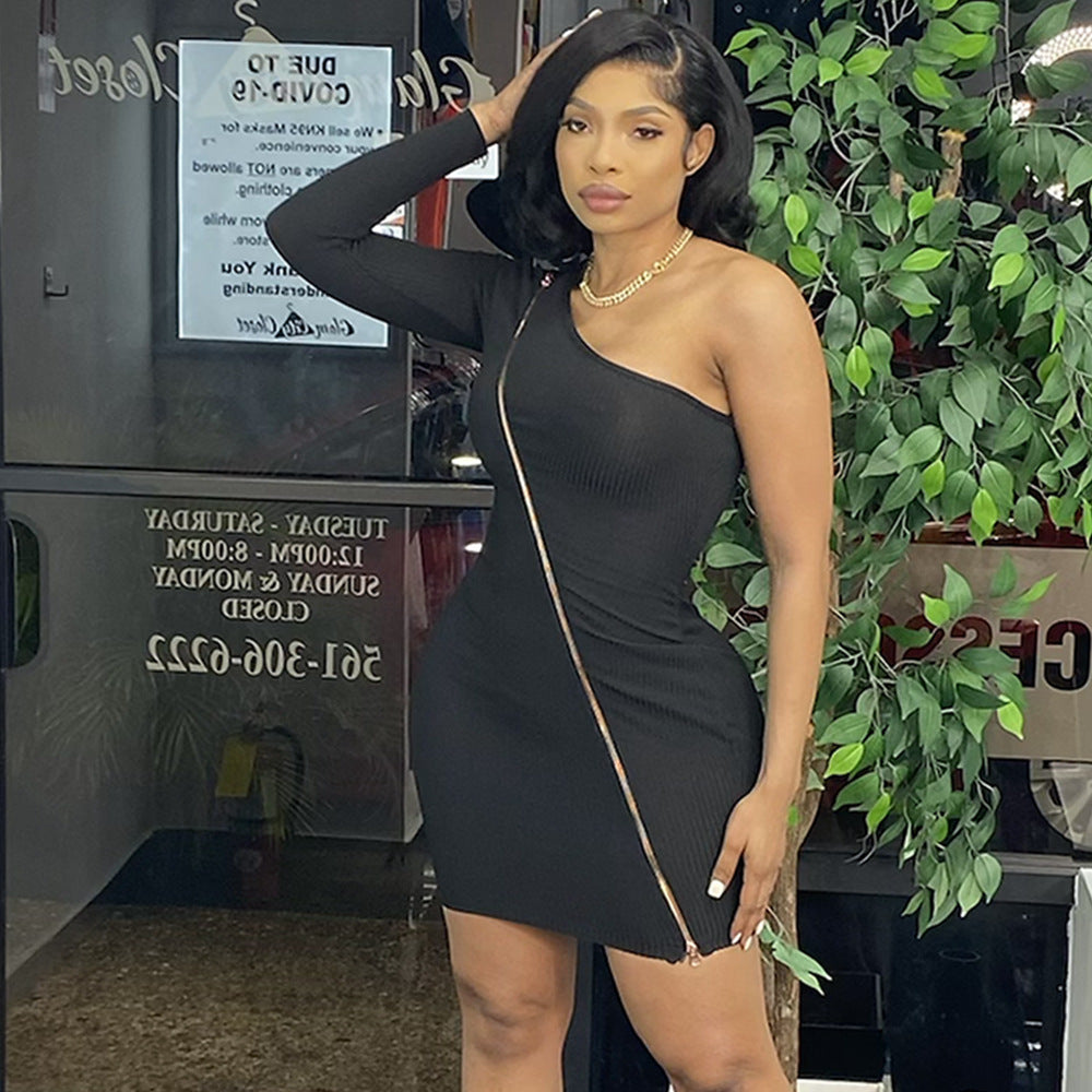 Fashion Thread Irregular Single Sleeve Dress